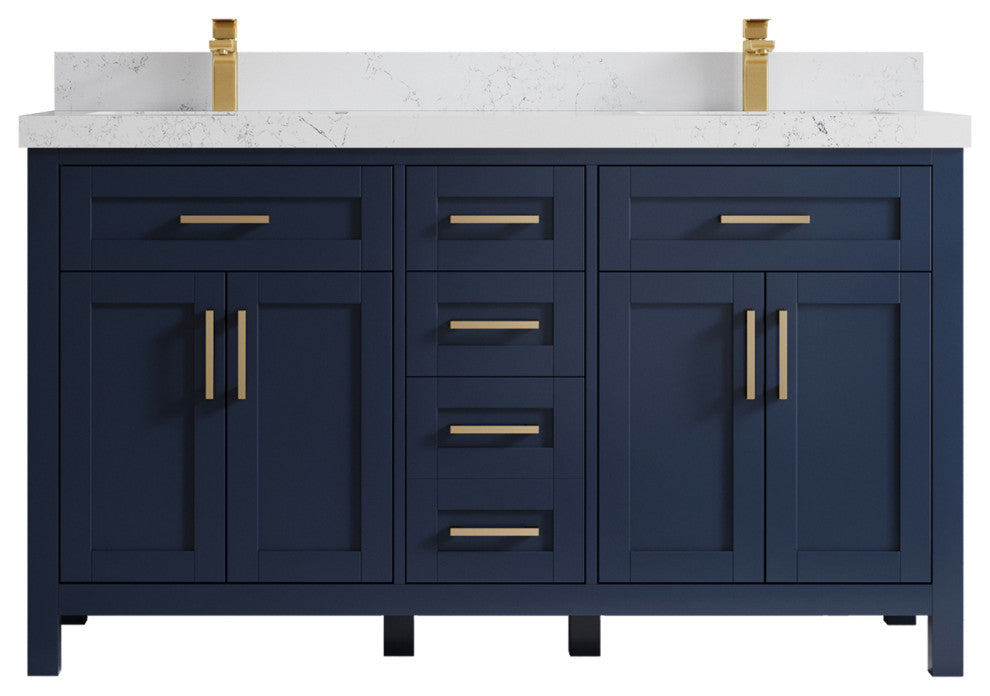 Cambridge 60 Double Bathroom Vanity in Hale Navy Blue, 2" Empira White Top