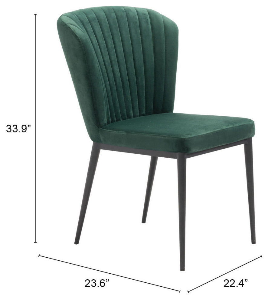 Dining Chair, Set of 2, Steel Metal, Fabric, Green, Black, Kitchen Cafe Bistro