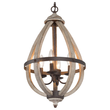 LNC Pitaya 4-Light Farmhouse Antique Wood Lantern Cage Chandelier