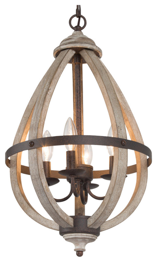 LNC Pitaya 4-Light Farmhouse Antique Wood Lantern Cage Chandelier