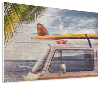 "Beach Bound" Wall Art Giclee Printed On Solid Fir Wood Planks