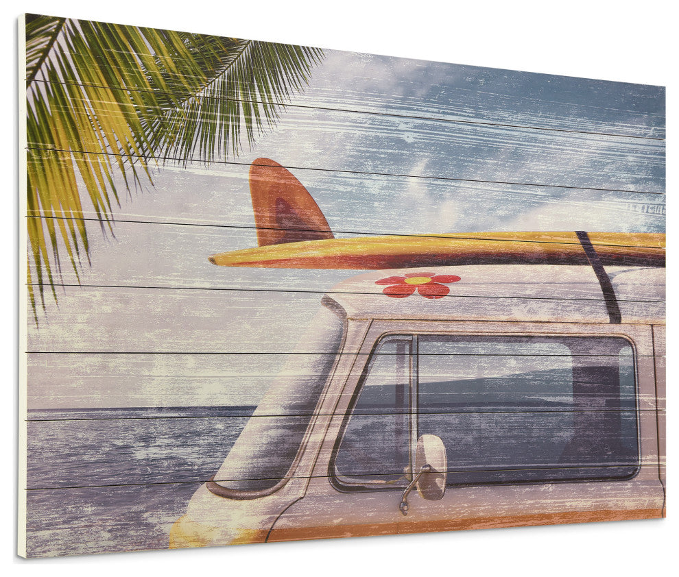 "Beach Bound" Wall Art Giclee Printed On Solid Fir Wood Planks