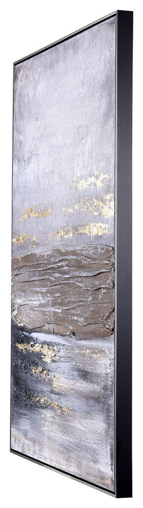 Ash Coast Abstract Hand painted Framed Canvas Art, 33"Wx48"H2"D