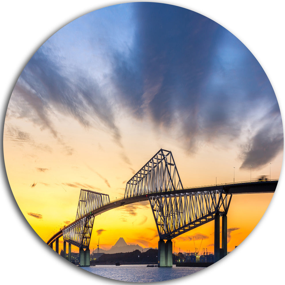 Tokyo Gate Bridge Panorama, Landscape Disc Metal Wall Art, 23"
