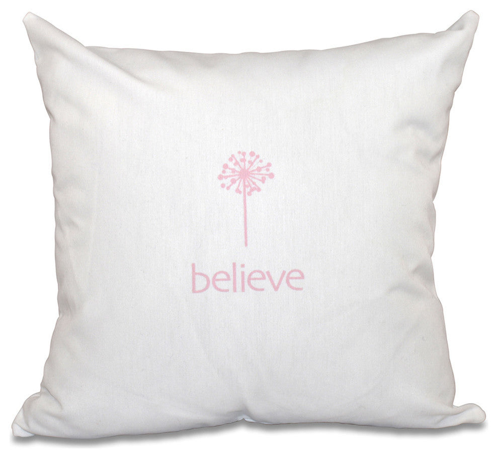 16"x16" Make A Wish, Word Print Pillow, Pink