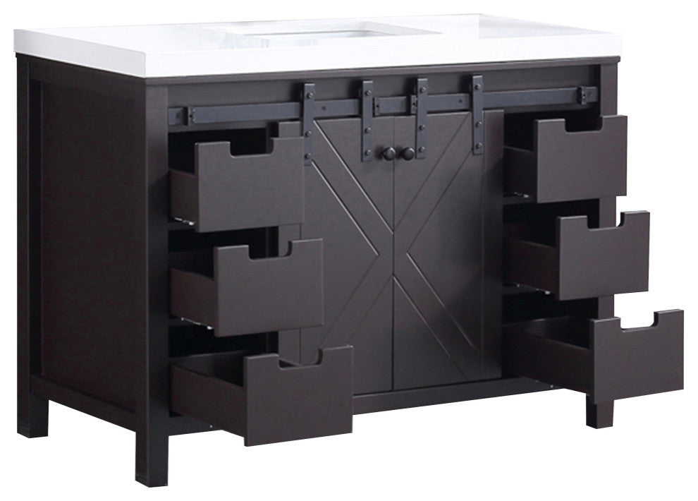 Marsyas 48" Brown Single Bathroom Vanity Cabinet Quartz Top Square Sink
