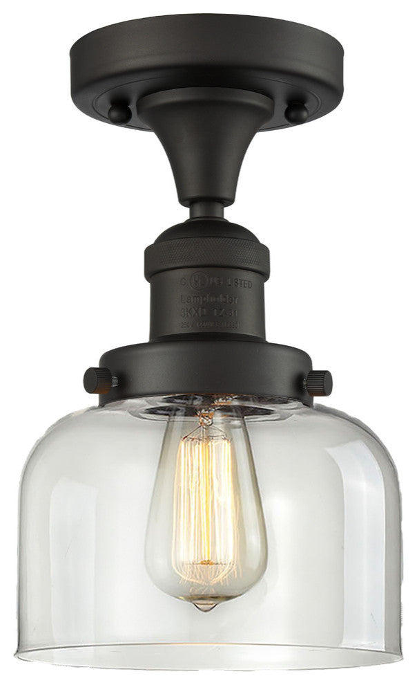 Large Bell LED Semi-Flush Mount, Oil Rubbed Bronze, Glass: Clear