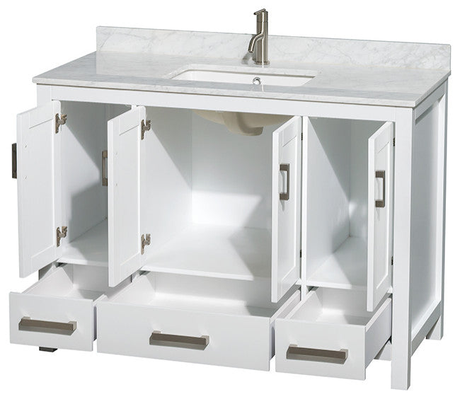 Wyndham WCS141448SWHCMUNSMXX 48 Inch Vanity with Carrera Marble in White