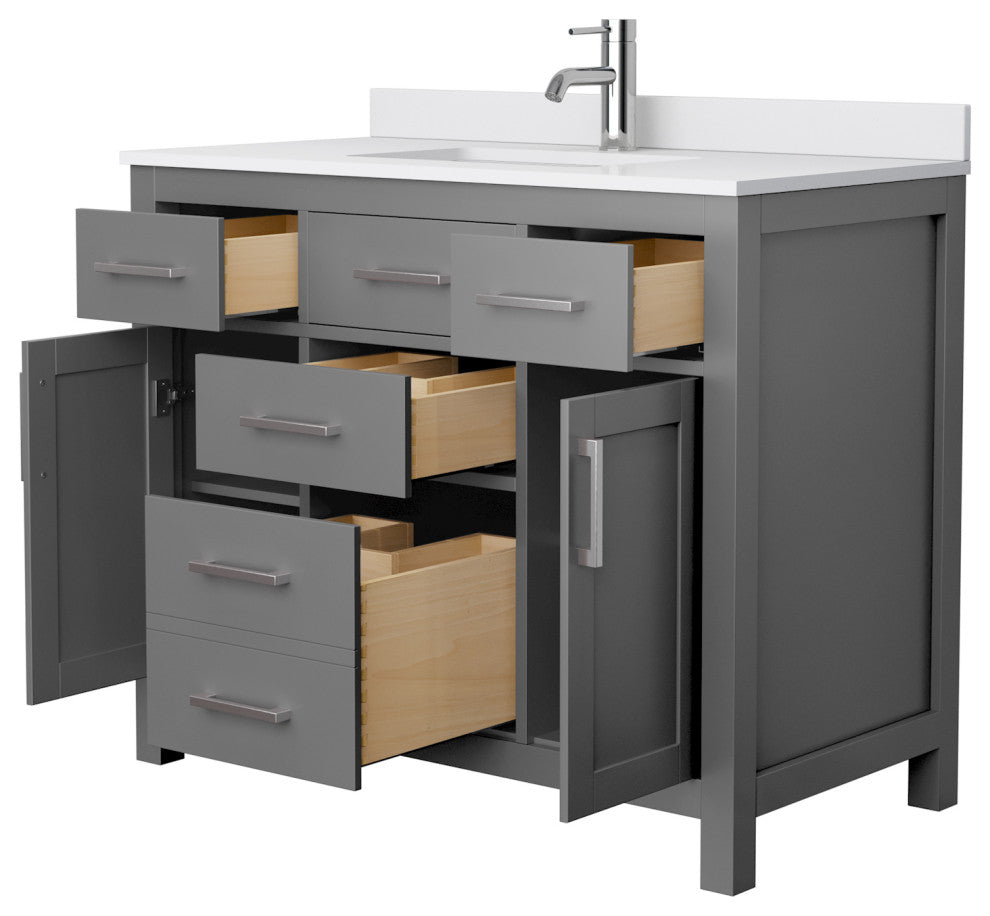 42" Single Bathroom Vanity, Dark Gray, White Cultured Marble Countertop, Sink