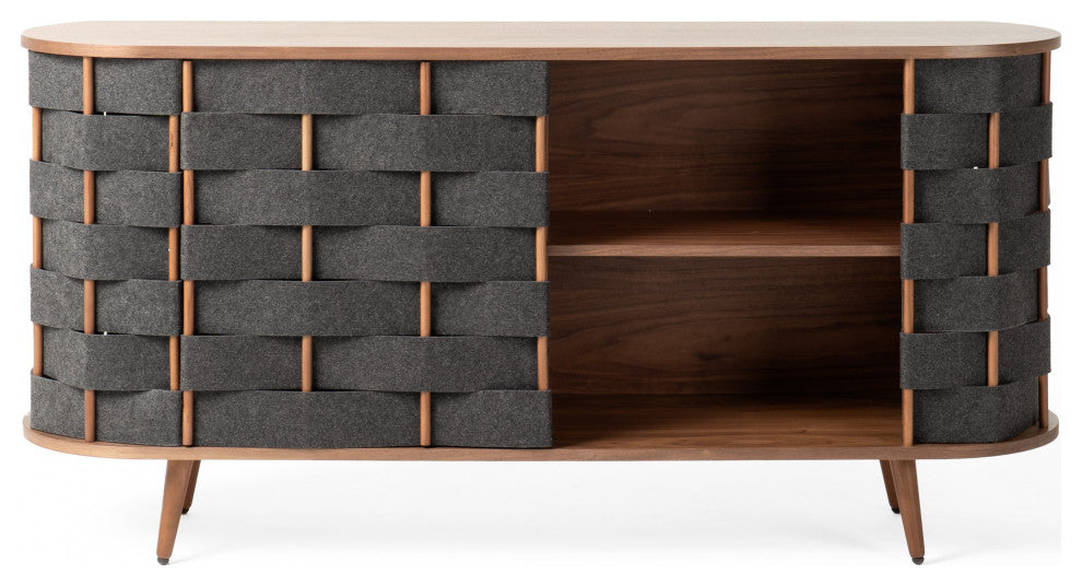 Modrest Sheridan Mid-Century Grey Fabric, Walnut Buffet