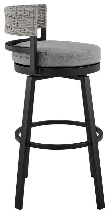 Armen Living Encinitas 26" Aluminum Outdoor Counter Stool in Dark Gray/Black