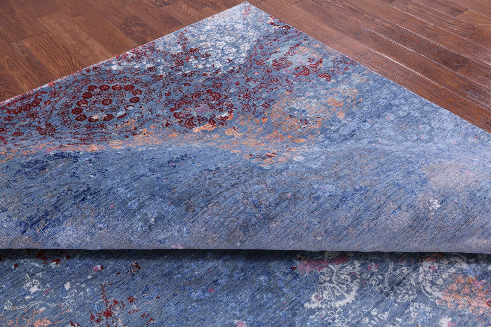 9' 1" X 12' 1" Modern Handmade Wool and Silk Rug Q6838
