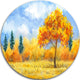 Yellow Trees, Watercolor Painting Landscape Disc Metal Wall Art, 36"