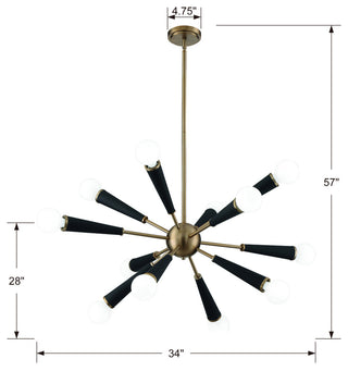 Zodiac 12 Light Aged Brass Chandelier
