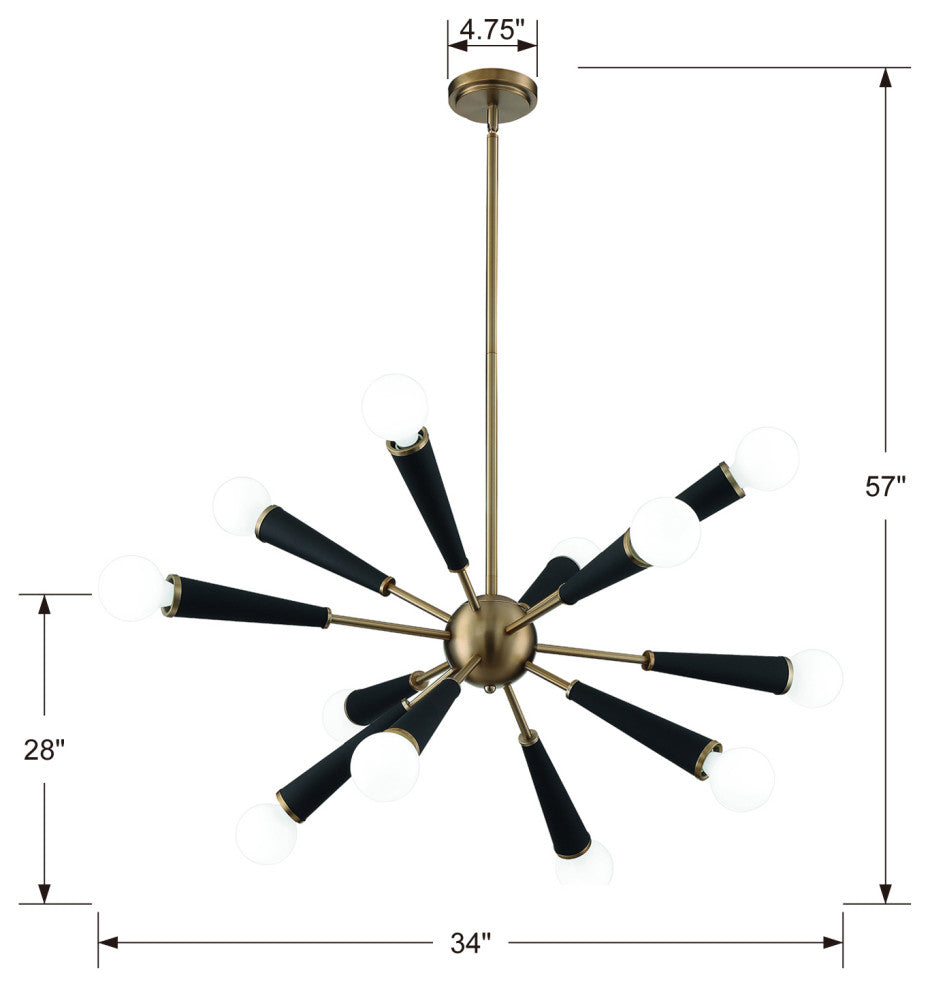 Zodiac 12 Light Aged Brass Chandelier