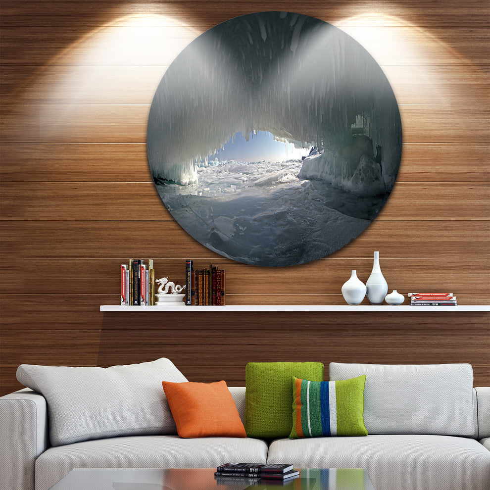 Baikal Lake Ice Macro Universe, Landscape Large Disc Metal Artwork, 11"