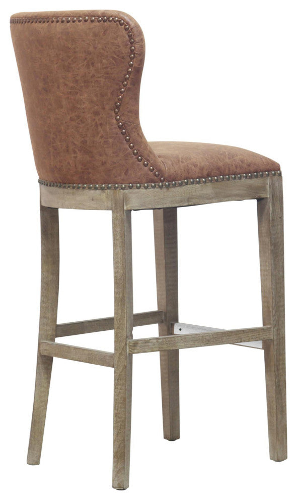 Dorsey Bar/ Counter Stool Drift Wood Legs, Nubuck Chocolate, Bar Stool, Faux Leather
