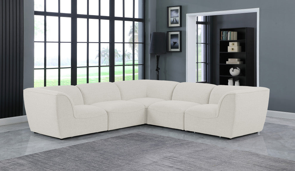 Miramar Linen Textured Fabric  5-Piece Modular L-Shaped Sectional, Cream