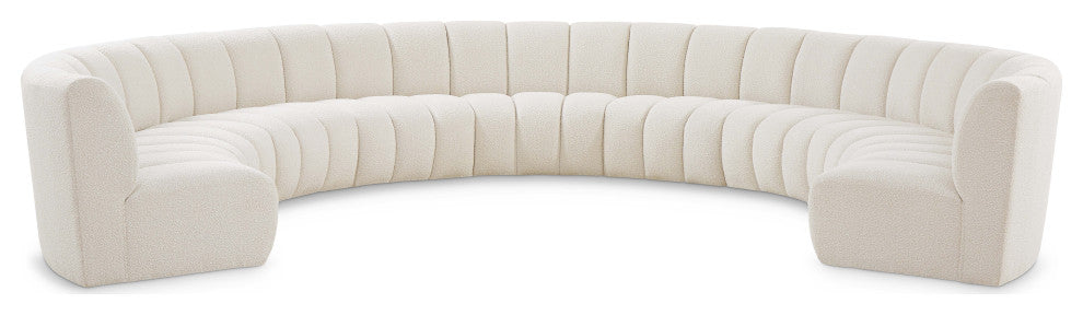 Infinity Black Boucle Fabric Upholstered Arc Shaped Modular Sectional, Cream, 9-Piece, Arc-Shaped