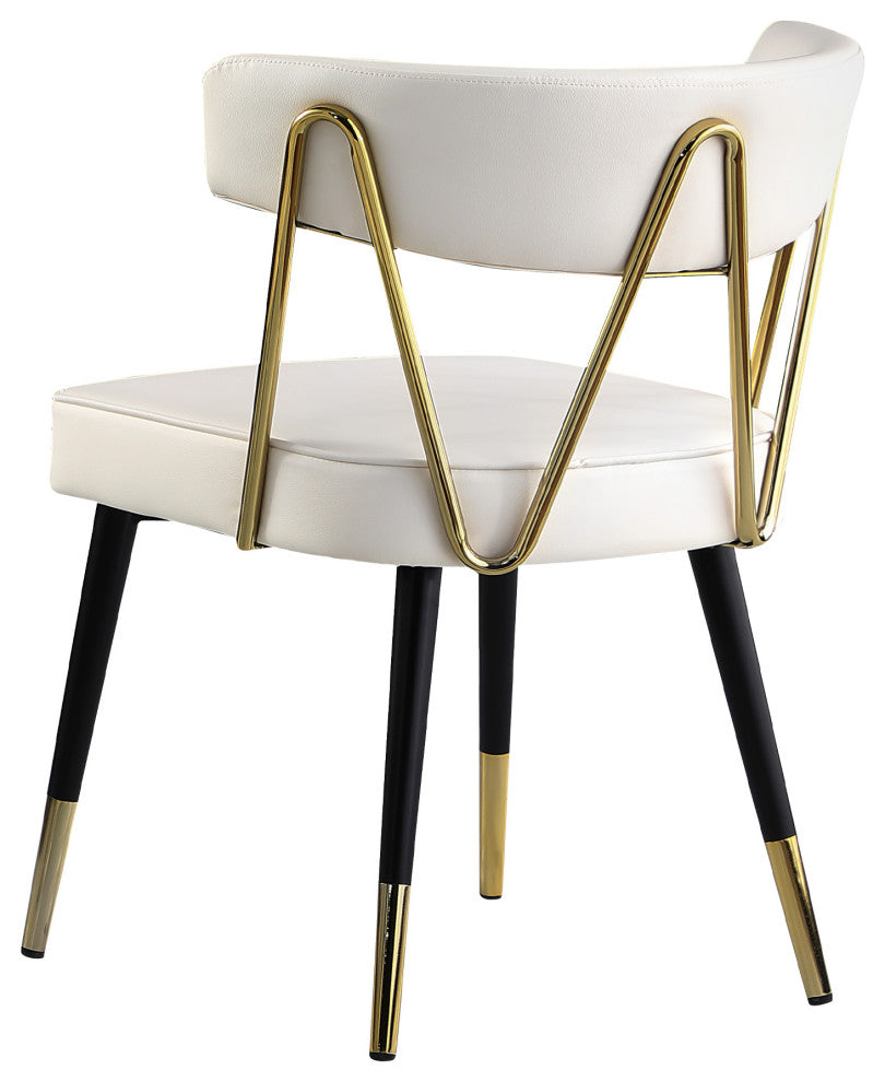 Antoine Glam Dining Chair With Gold Accents, Set of 2, Ivory Faux Leather