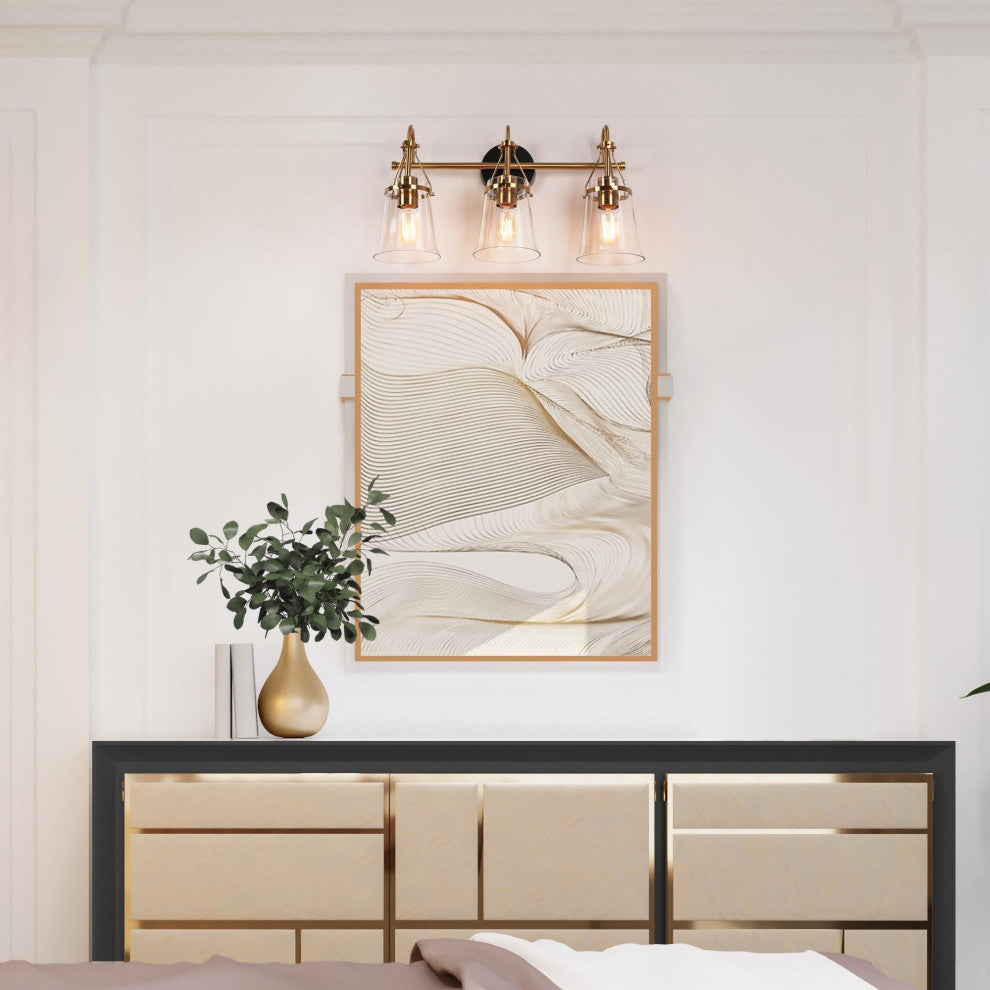 LNC Polished Gold Modern Seeded-Glass Wall Sconce, 3 Lights