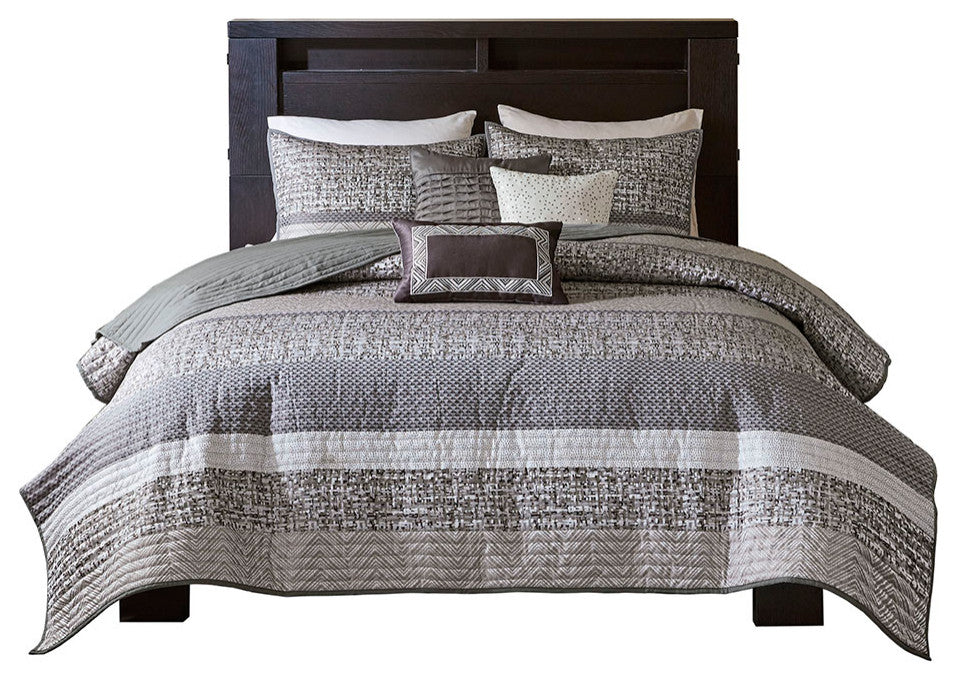 Madison Park Rhapsody 6 Piece Reversible Jacquard Quilt Set With Throw Pillows