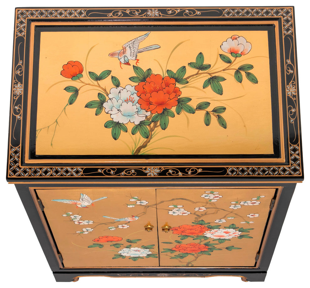 Gold Lacquer Shoe Cabinet Birds and Flowers