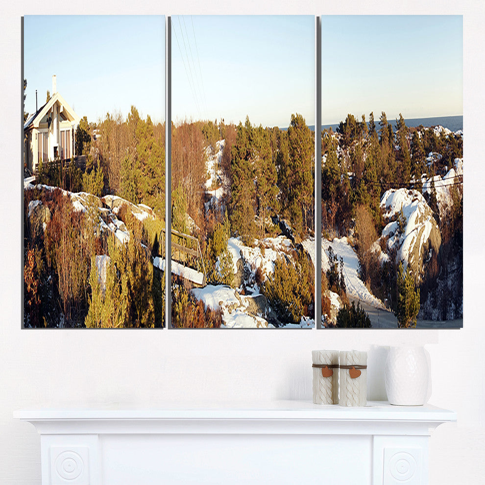 "Rocky Coast With Wooden Cottage" Metal Wall Art, 3 Panels, 36"x28"
