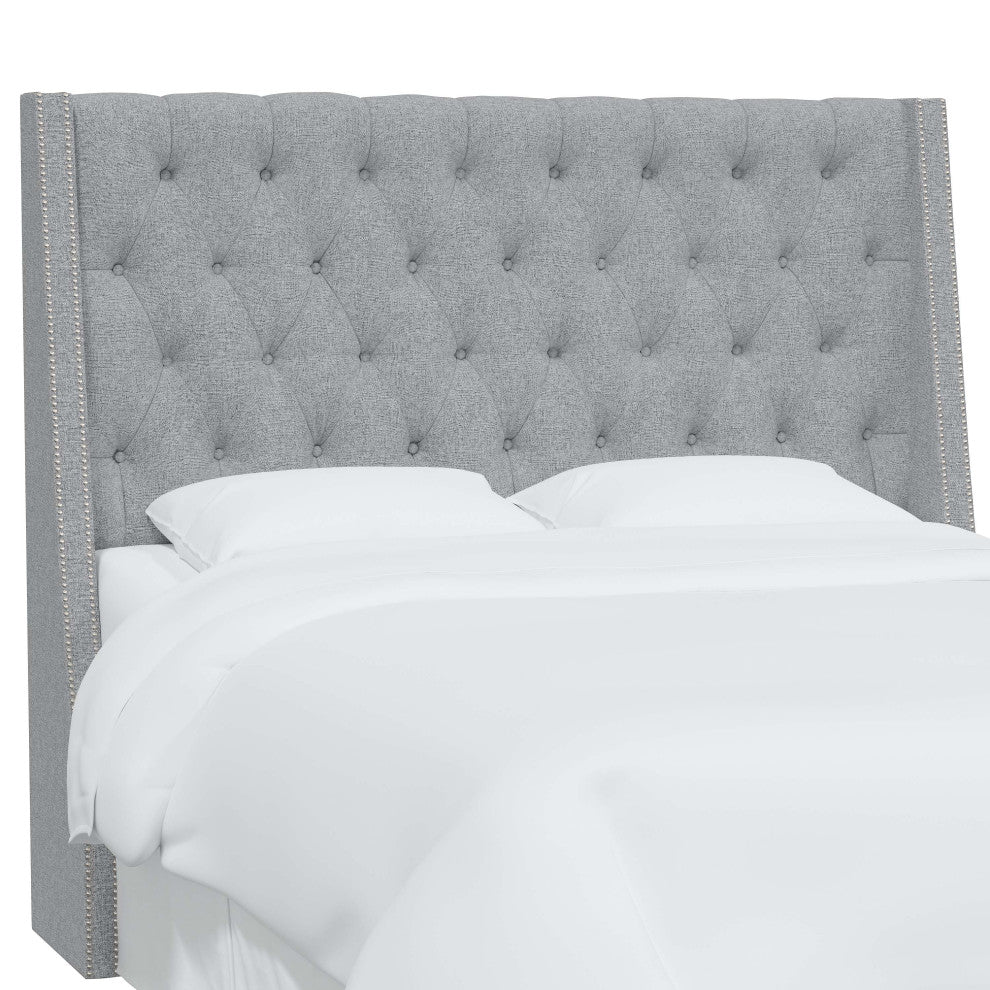 Tufted Sloped Wingback Headboard, Nail Trim, Zuma Pumice, Full
