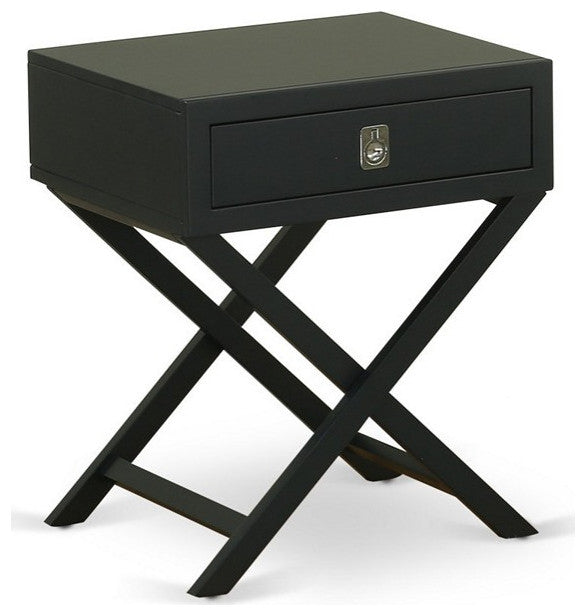 Hamilton Square Night Stand End Table With Drawer, Black Finish