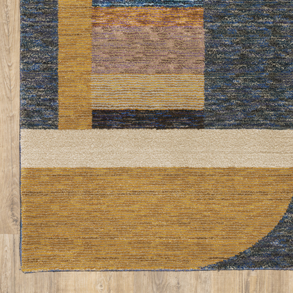Sadie Deco Inspiration Geometric Gold/Blue Area Rug, Gold/Blue, 3'3"x5'2"