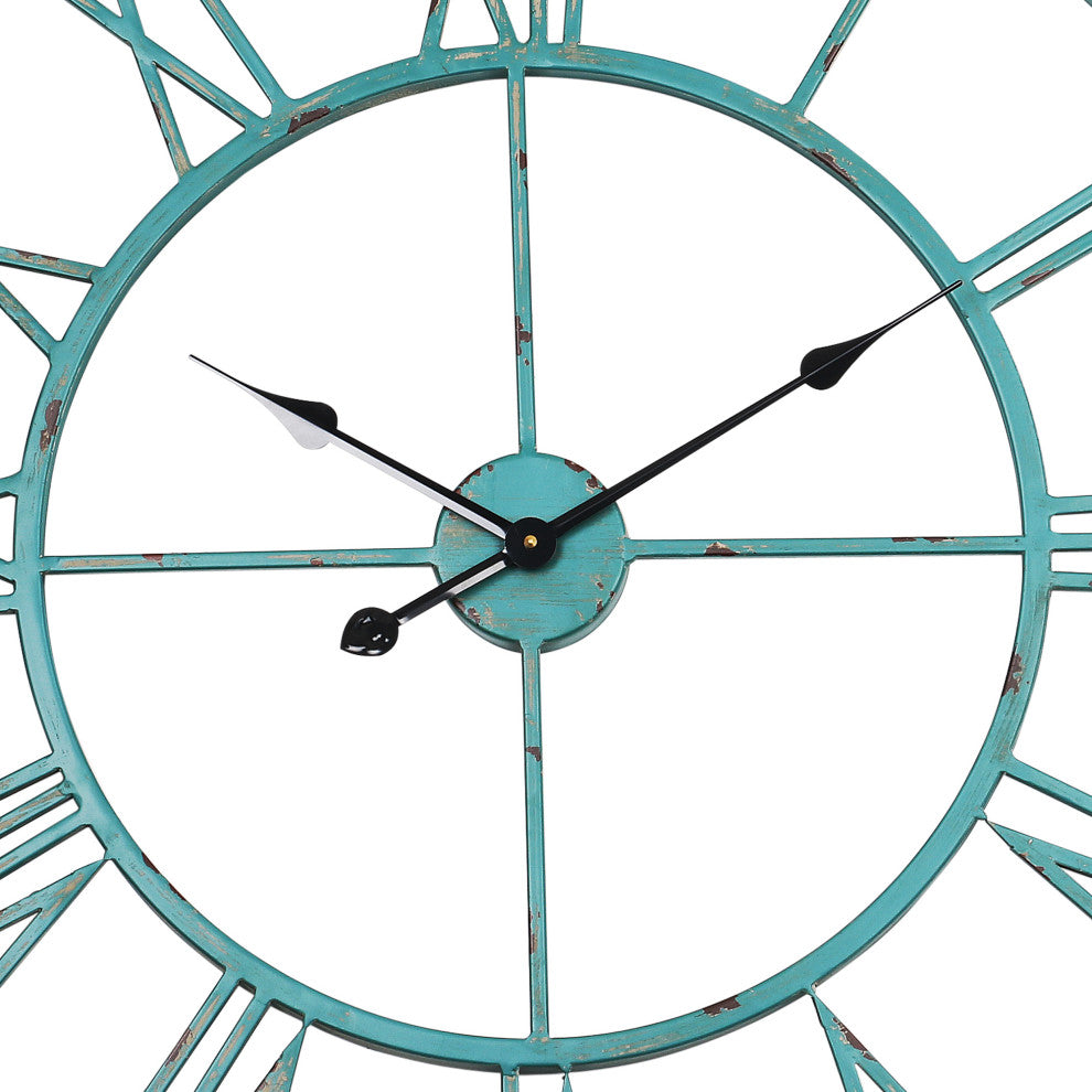 Utopia Alley Oversized Roman Round Wall Clock, 30" Distressed Sea Green
