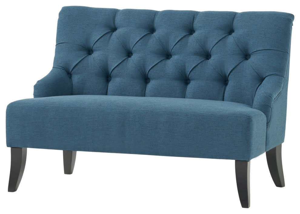 GDF Studio Nicoletta Tufted Fabric Settee Loveseat, Deep Blue