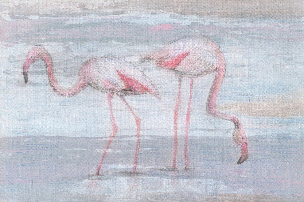 "Fishing Flamingos II" Painting Print on Wrapped Canvas, 18"x12"