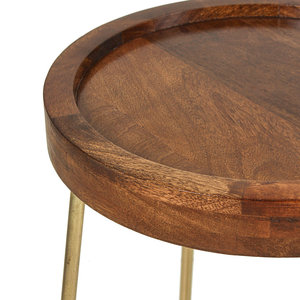 East at Main 19-inch Gold Iron and Natural Wood Round Accent Table