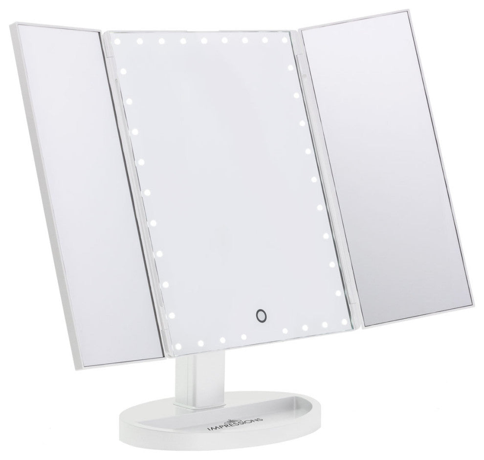 Touch Trifold XL Dimmable LED Makeup Mirror, White