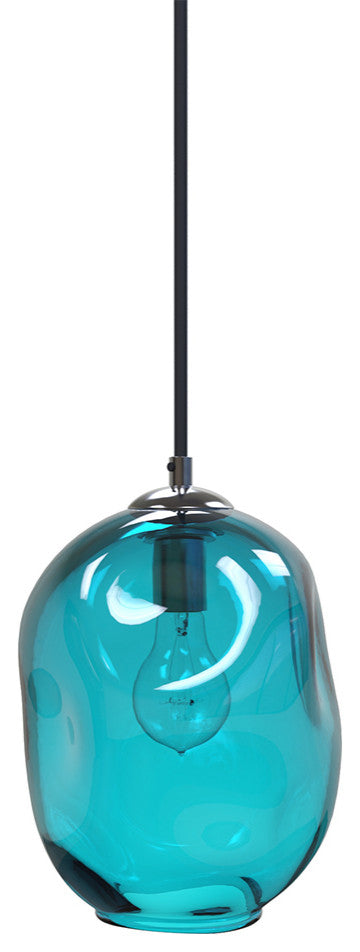 Contemporary Petra Hand Blown Pendant Lights, Aqua, 7 X 9 Oblong, Oil Rubbed Bro