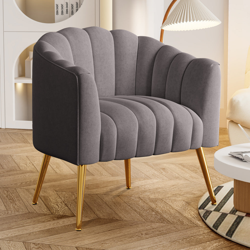 Oversized Pumpkin  Accent Chair,  Velvet Upholstered  Armchair for Living Room, Grey