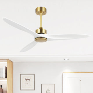 52" Solid Wood 3-Blade Propeller Ceiling Fan with Remote, Gold/White