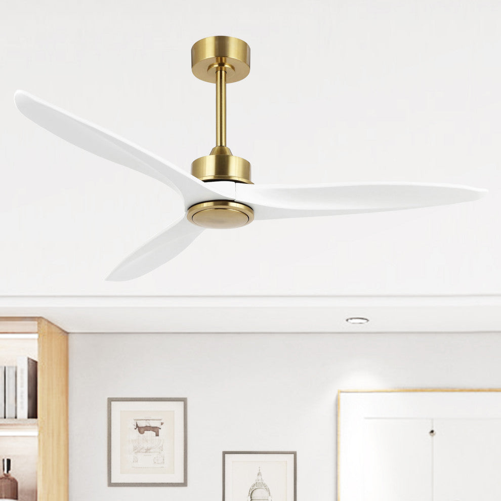 52" Solid Wood 3-Blade Propeller Ceiling Fan with Remote, Gold/White