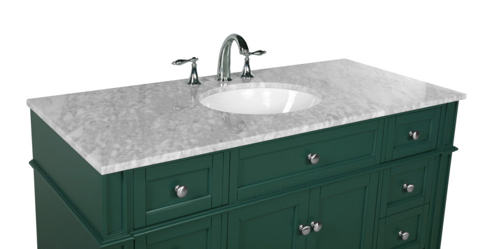 Home Living Vanity with Carrara White Marble Countertop, Green, 48", Single Sink