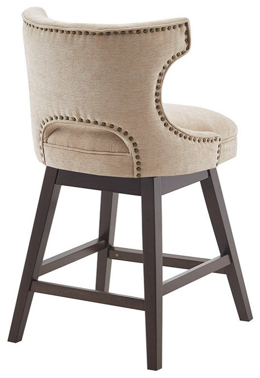 Madison Park Emmett Bar Stools Swivel Height Upholstered Counter Stool, Beige
