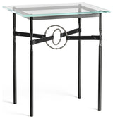 Equus Side Table, Black Finish, Natural Iron Accents, Black Leather Strap
