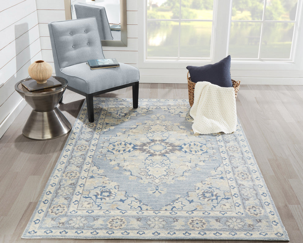 Momeni Anatolia Wool Blend Blue Area Rug 6'6" X 9'