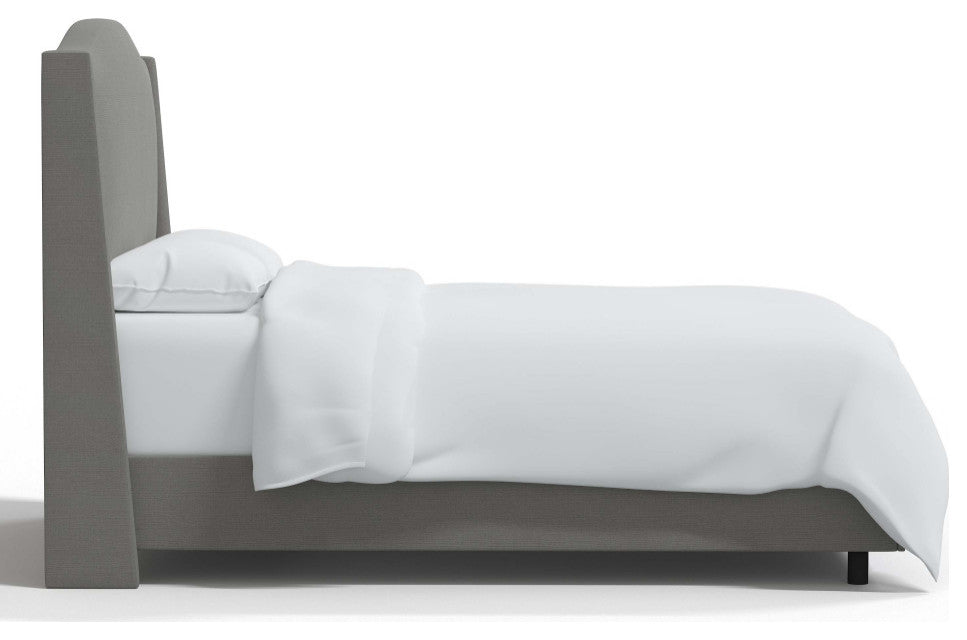 Camelback Wingback Bed, Linen Gray, Queen