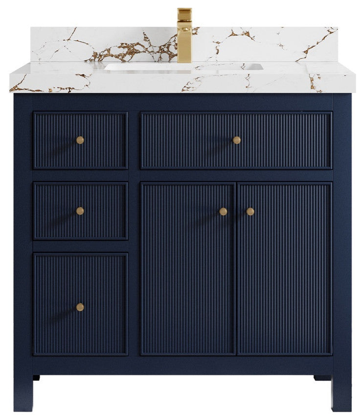 Sonoma 36" Center Sink Bath Vanity in Hale Navy Blue, 2" Viola Gold