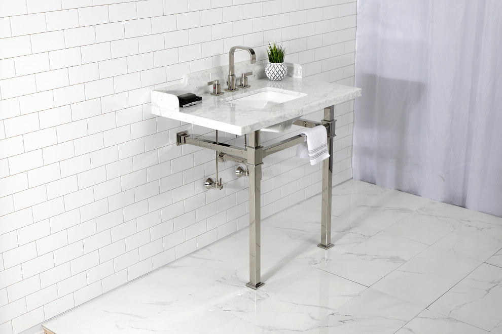 Kingston Brass LMS36MSQ6 36" Carrara Marble Console Sink, Legs