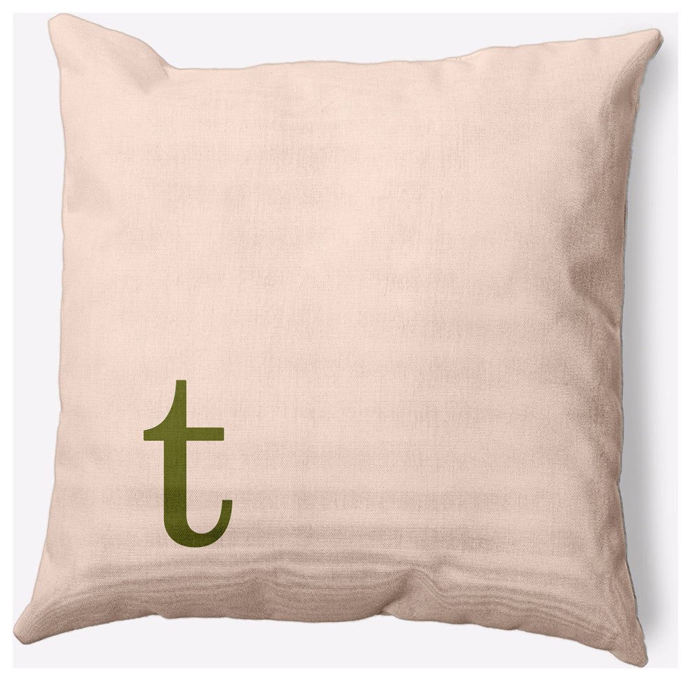 20" x 20" Modern Monogram Indoor/Outdoor Polyester Throw Pillow, Olive