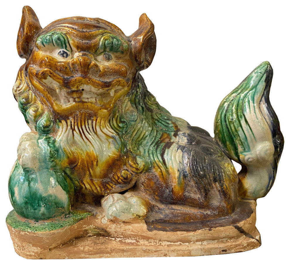 Chinese Color Glaze Ceramic Fu Dog Figure Hvs525, 2-Piece Set