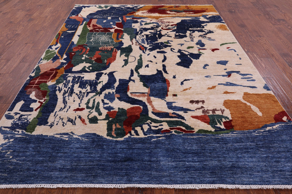 8' 1" X 10' 2" Modern Abstract Handmade Wool Rug Q11309